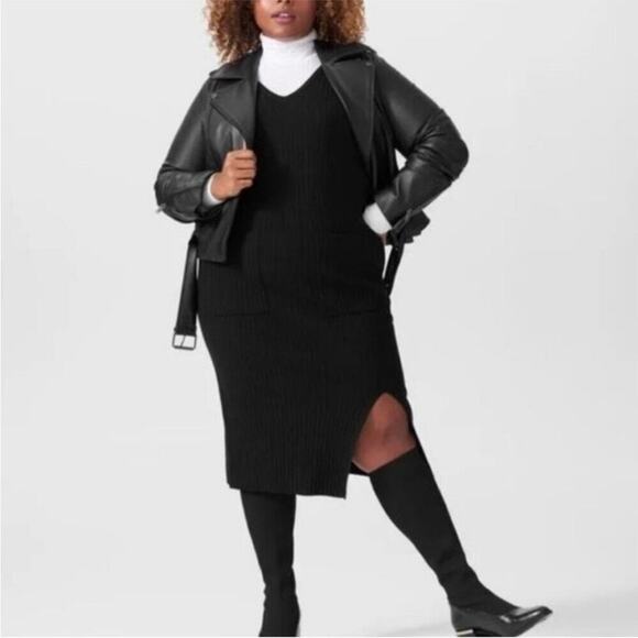 Universal Standard Dress Helios Knit Sweater Ribbed Sweaterdress Midi Black 18 - Picture 2 of 11